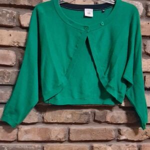 CAbi Green Shrug Sweater with Cropped Design
